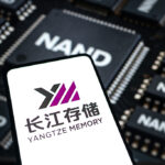 Picture shows a smartphone with the Yangtze Memory name and logo with an illustration of a NAND chip in the background