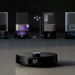 photographs shows a Dreame robot vacuum cleaner in the foreground with other models in the background