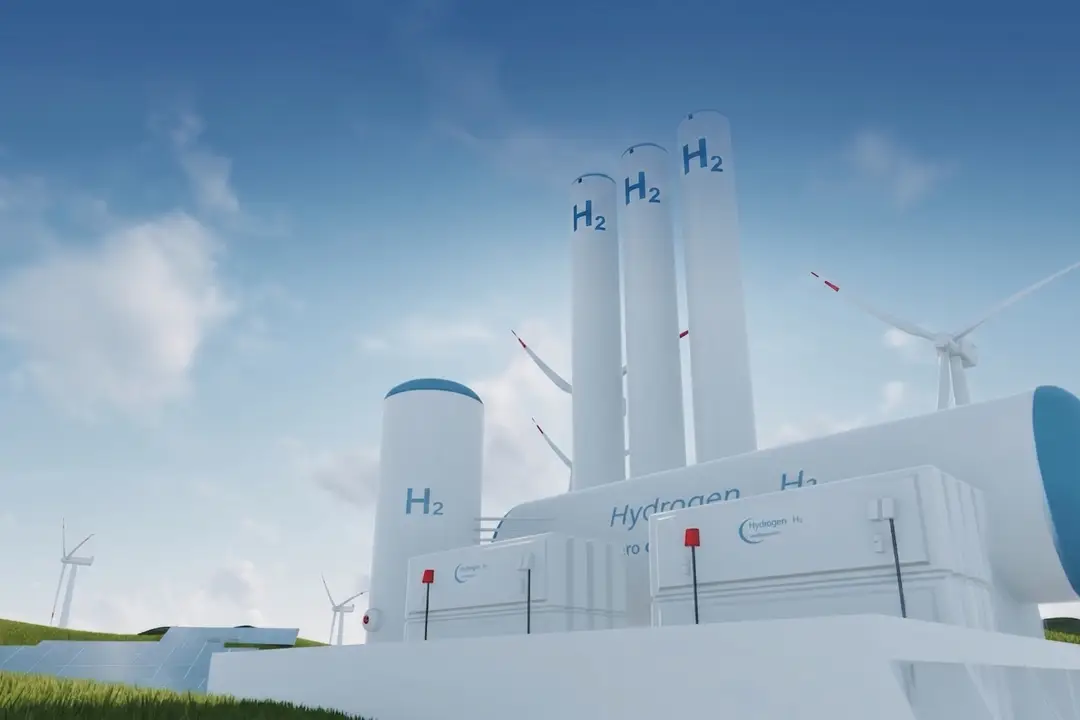 A photograph of a hydrogen facility operated by Guofu Hydrogen Energy