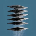 Photograph shows an illustration of a stacked Huawei CPU influenced by the Tau Scaling Law