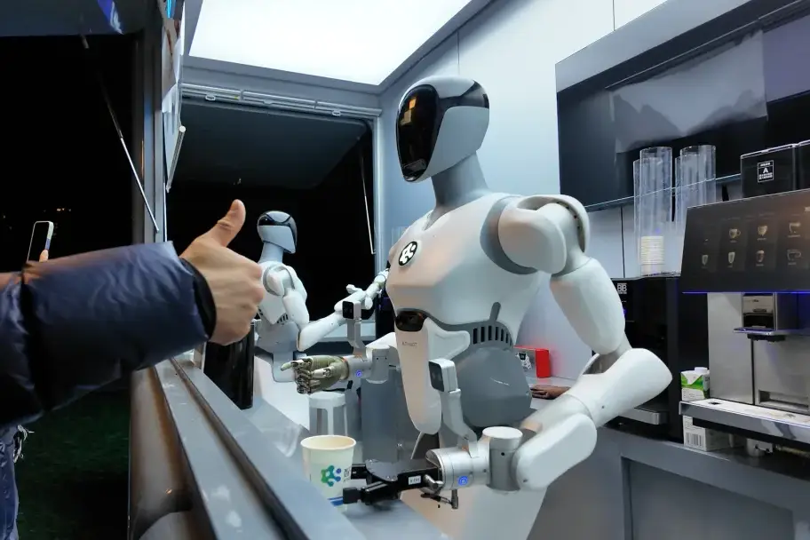 Photograph shows a coffee-serving robot developed by AI Square Robotics