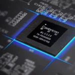 Photograph shows a Cambricon chip