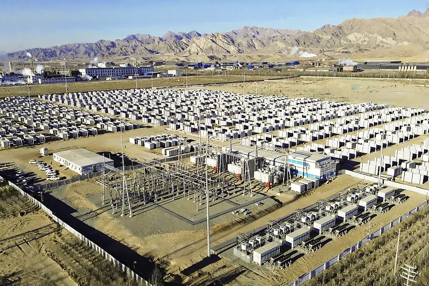 Picture shows an aerial view of an energy storage facility in Inner Mongolia run by Envision Energy