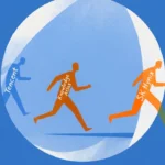 Illustration of SK Hynix, Tencent and Knowledge Atlas running in the AI bubble