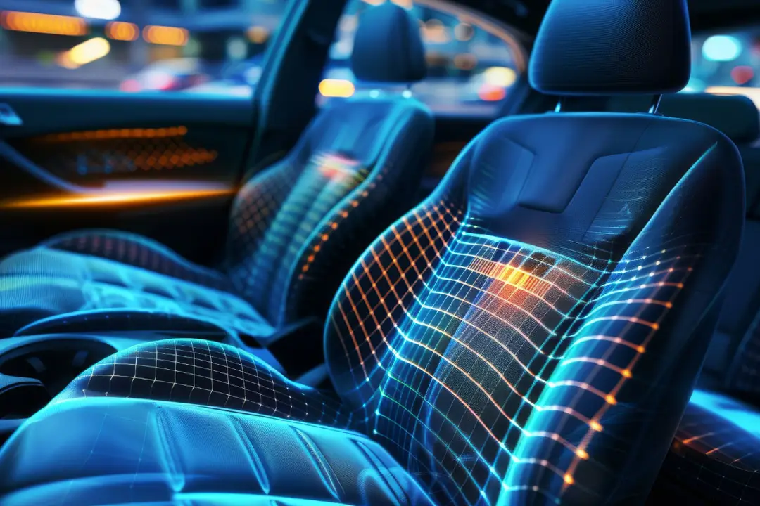 Picture shows an illustration of Yotlive's flexible fabric sensors on car seats