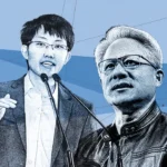 Picture is an illustration of the faces of DeepSeek's Liang Wenfeng and Nvidia's Jenson Huang