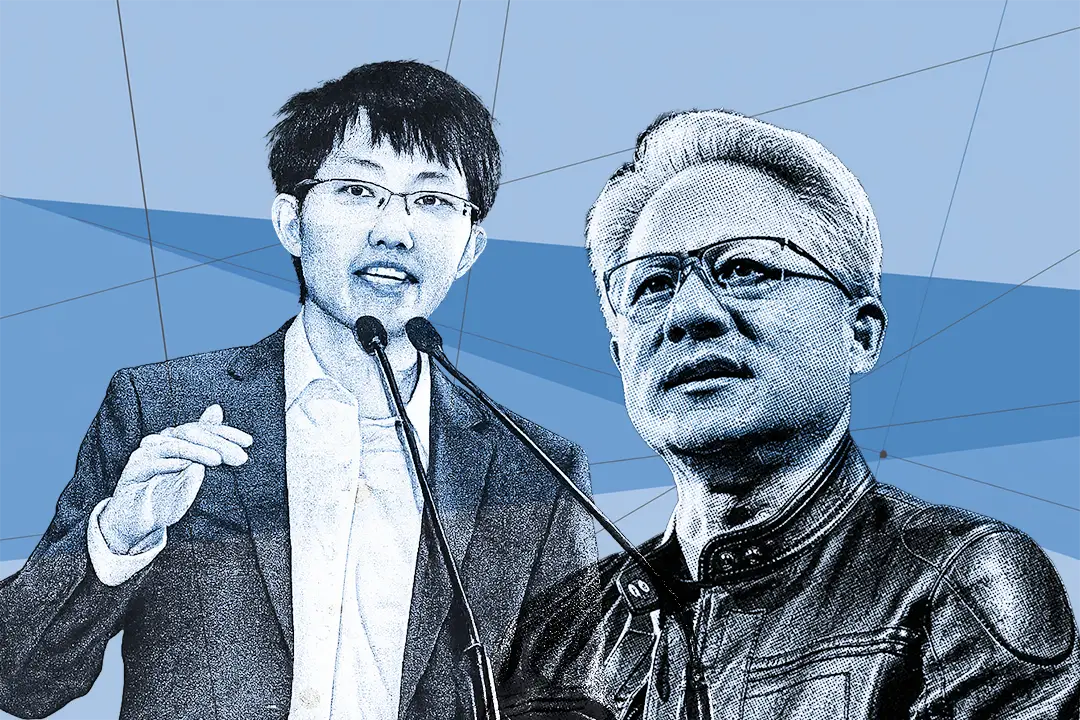 Picture is an illustration of the faces of DeepSeek's Liang Wenfeng and Nvidia's Jenson Huang