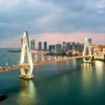 photograph shows an aerial view of Hainan's capital Haikou