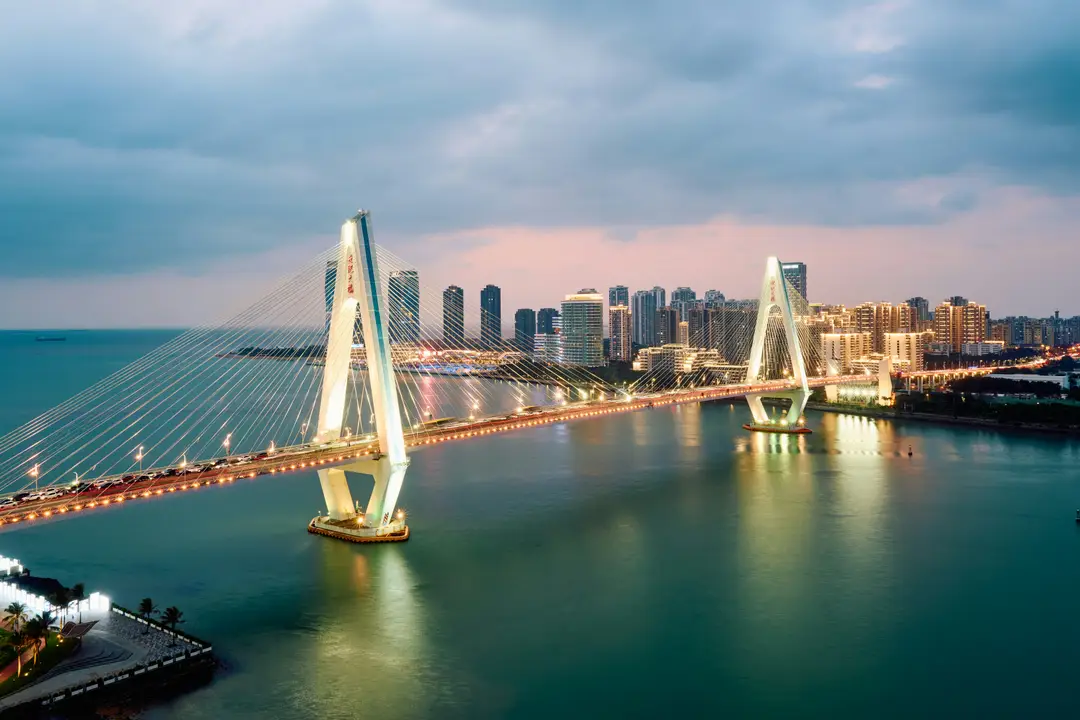 photograph shows an aerial view of Hainan's capital Haikou
