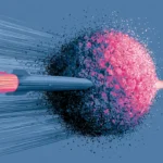 Illustration of a missile hitting a cancer cell