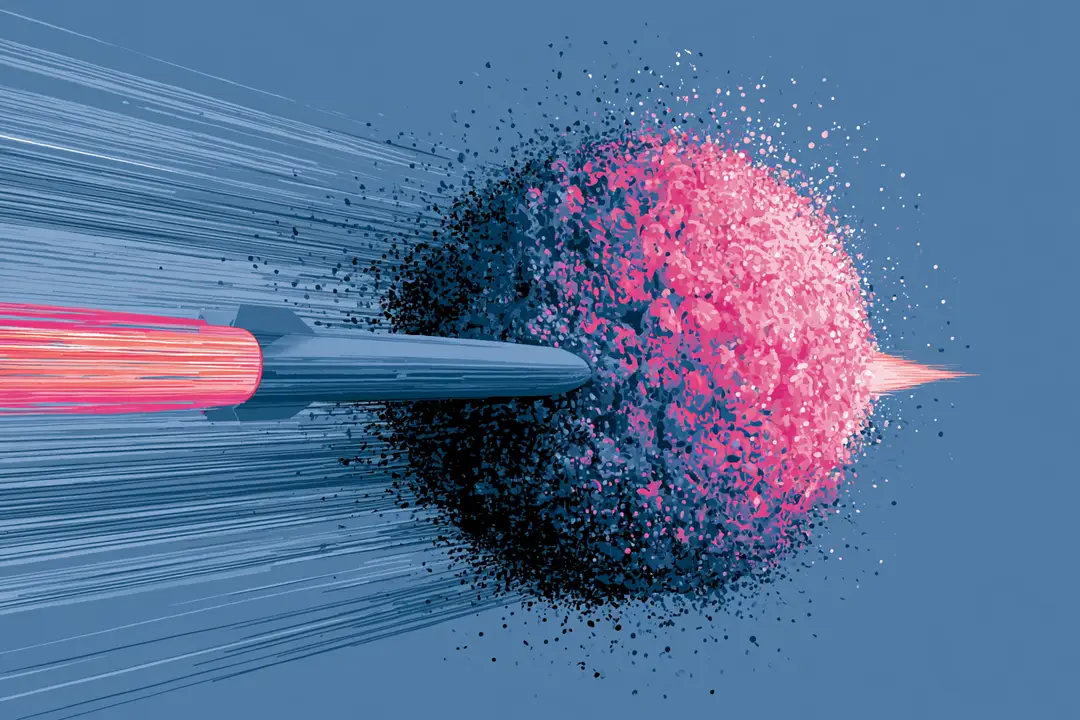 Illustration of a missile hitting a cancer cell