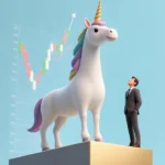 photograph shows an AI-generated image of a unicorn standing on a plinth