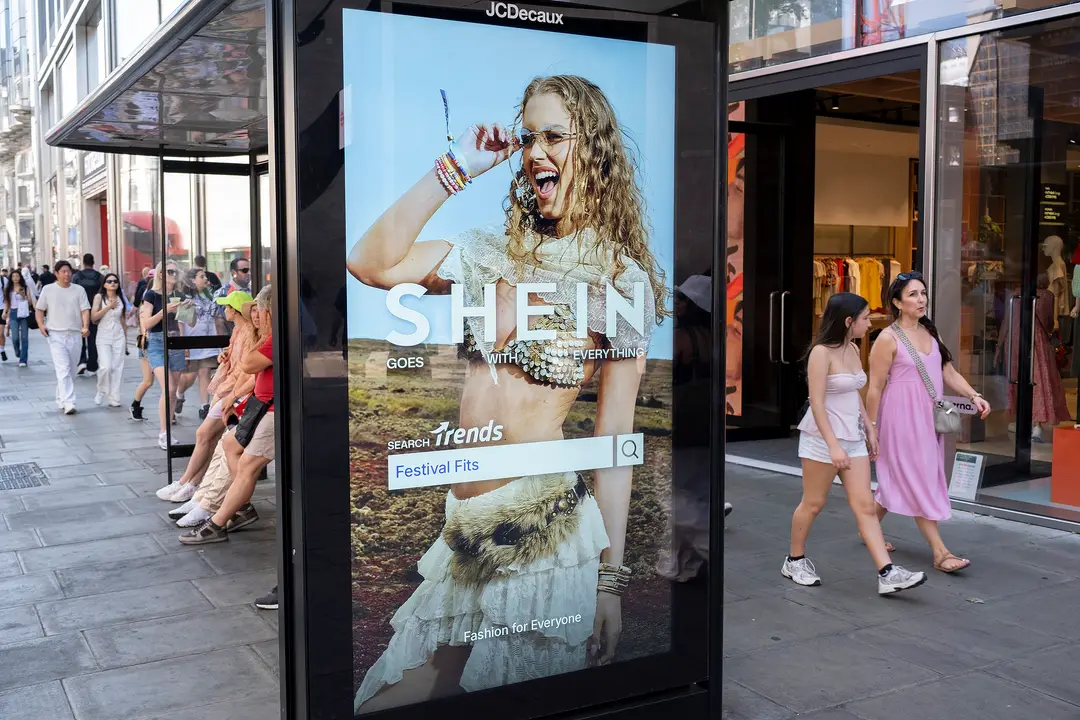Bus stop advert for Chinese e-commerce fashion company Shein in London