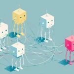 Photograph shows an illustration of linked robot modules