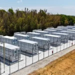 photograph shows a grid-scale battery energy storage system supplied by Japan's PowerX