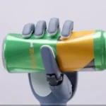 picture shows Linkerbot's O6 dexterous hand crushing a metal can