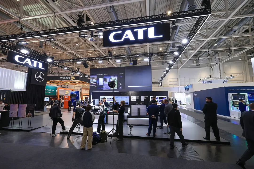 Picture shows CATL booth at the IAA Transportation fair in Hannover, Germany in September