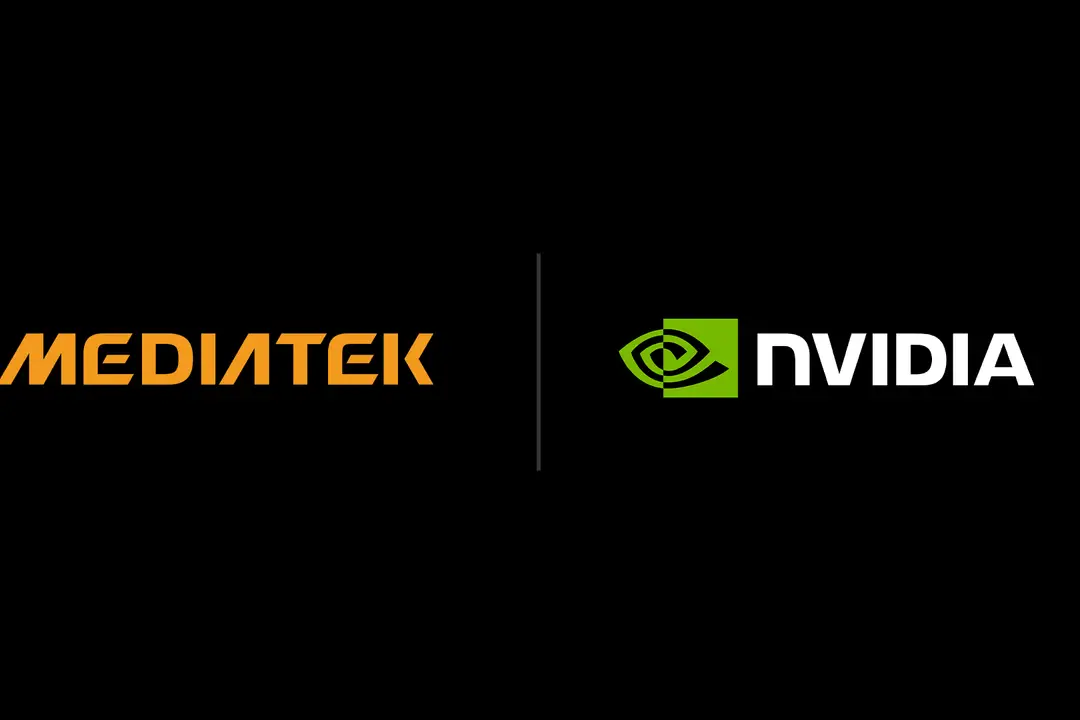 Photograph shows the MediaTek and Nvidia names and logos next to each other