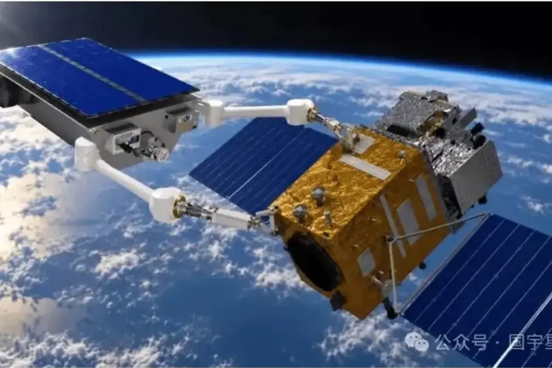 Photograph shows an illustration of robotic in-orbit services