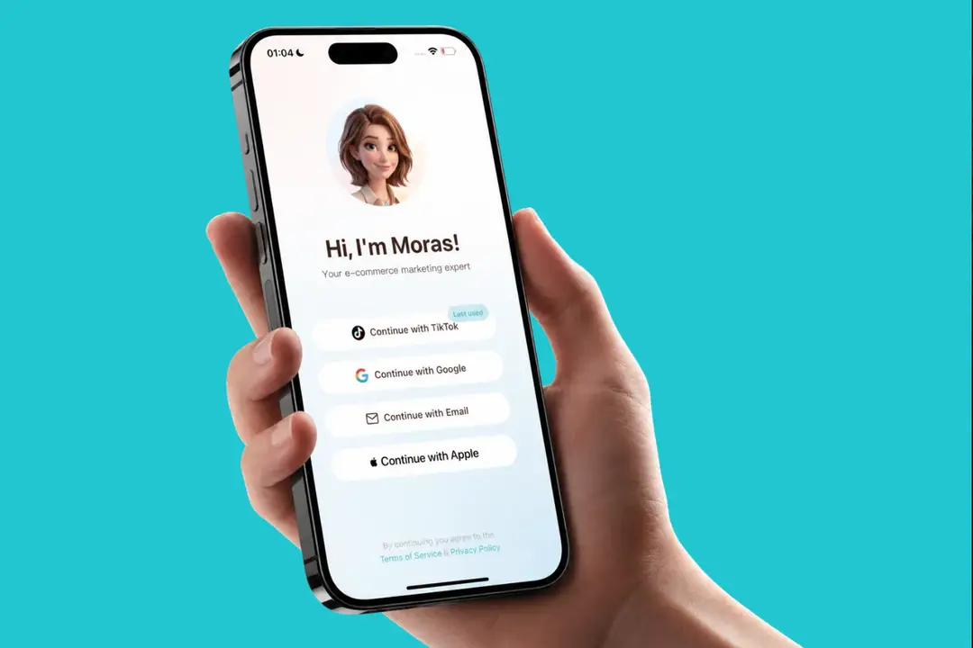 Photograph shows a smartphone with K2 Lab's Moras AI assistant