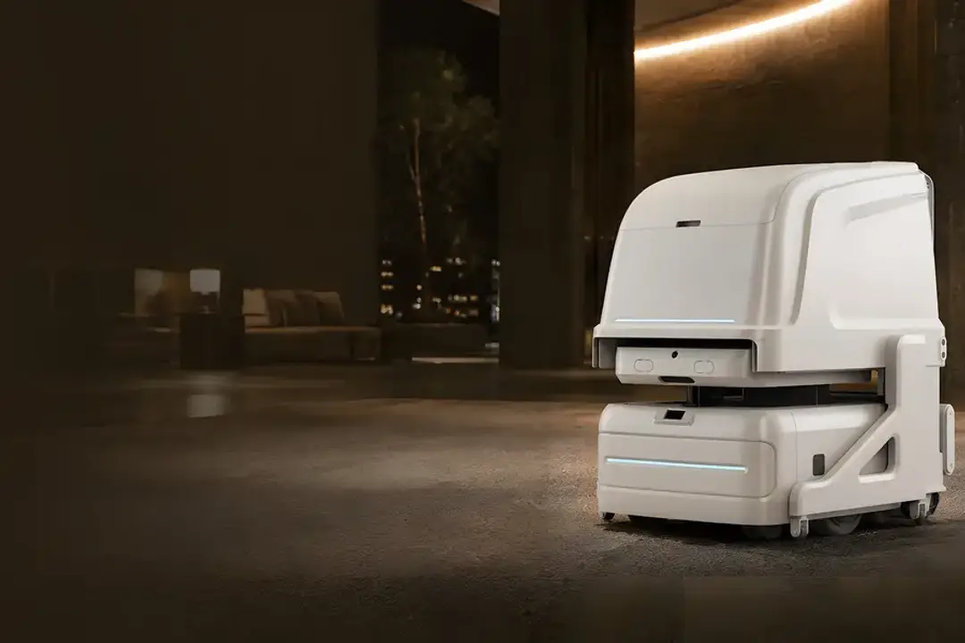 Photograph shows a hotel robot made by Yunji